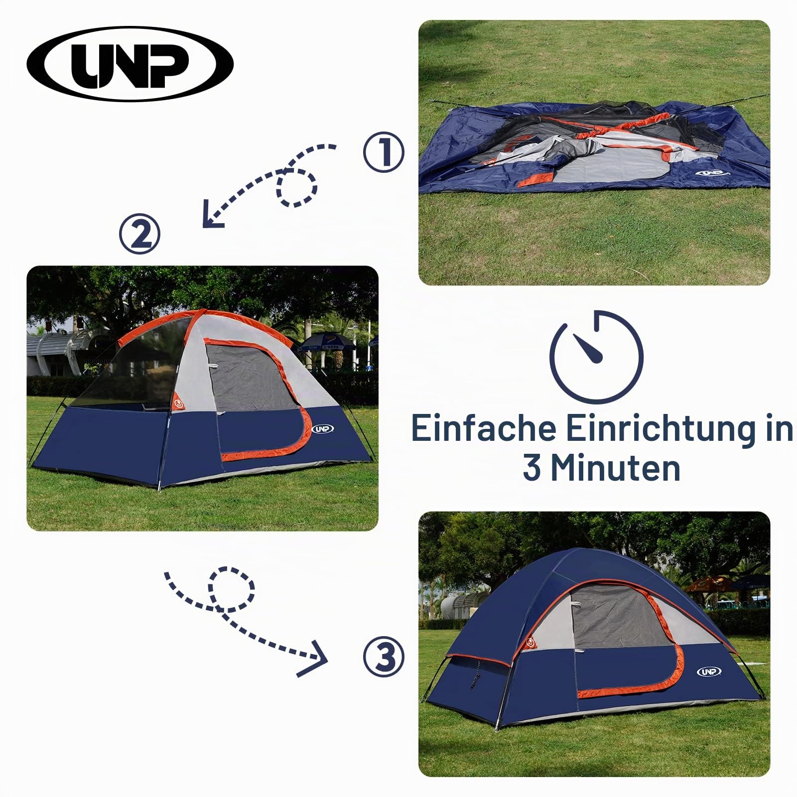 UNP Campingzelt 2-3 Personen, Wasserdicht, Winddicht, Mit Regenschutz, Einfach Aufzubauen, Tragbares Kuppelzelt FüR Camping