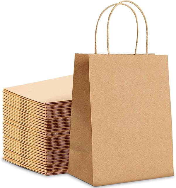 HURUC 30 Pcs Brown Paper Bags With Handles, Small Paper Gift Bags, Eco-Friendly Kraft Shopping Carrier Bags for Wedding, Christmas, Easter, Birthday Parties & Merchandise Retail 18x24x8cm