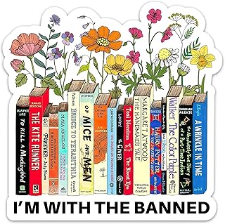 (3PCs) I'm with The Banned Sticker, Flower Banned Book Lovers Decals Vinyl Waterproof Bookish Merch Stickers for Kindle Tablet Laptop Water Bottle Phone Case, Floral Reading Stickers (3 Inches)