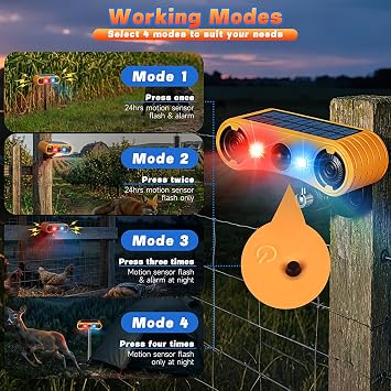 Solar Motion Sensor Alarm Outdoor, Red & Blue LED Strobe Light