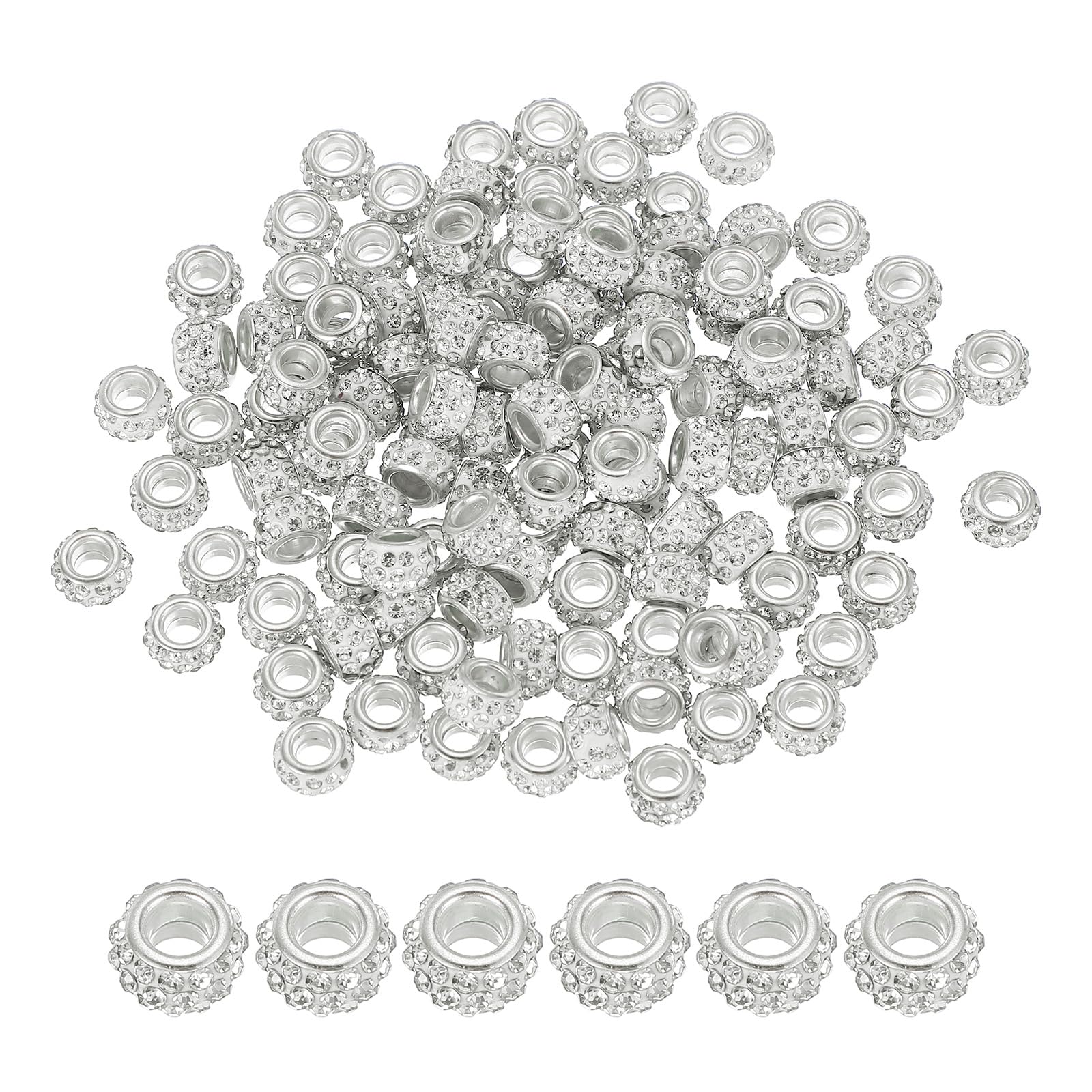 PATIKIL European Large Hole Beads, 120 Pcs White Rhinestone Sparkle Crystal Craft Beads for Pens Bracelet Making DIY Crafting