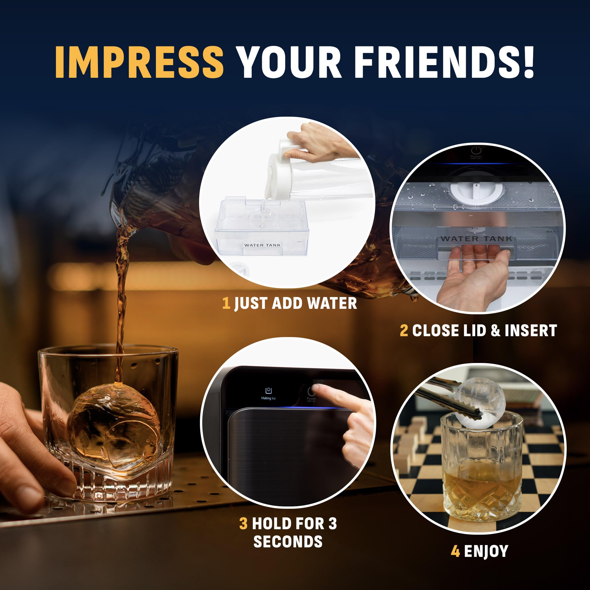 Newair Whiskey Ice Ball Maker | Countertop Clear Ice Cube Maker for Your Evening Drink, | 32 Ice Spheres per Day | Black Stainless Steel on Fridge.com