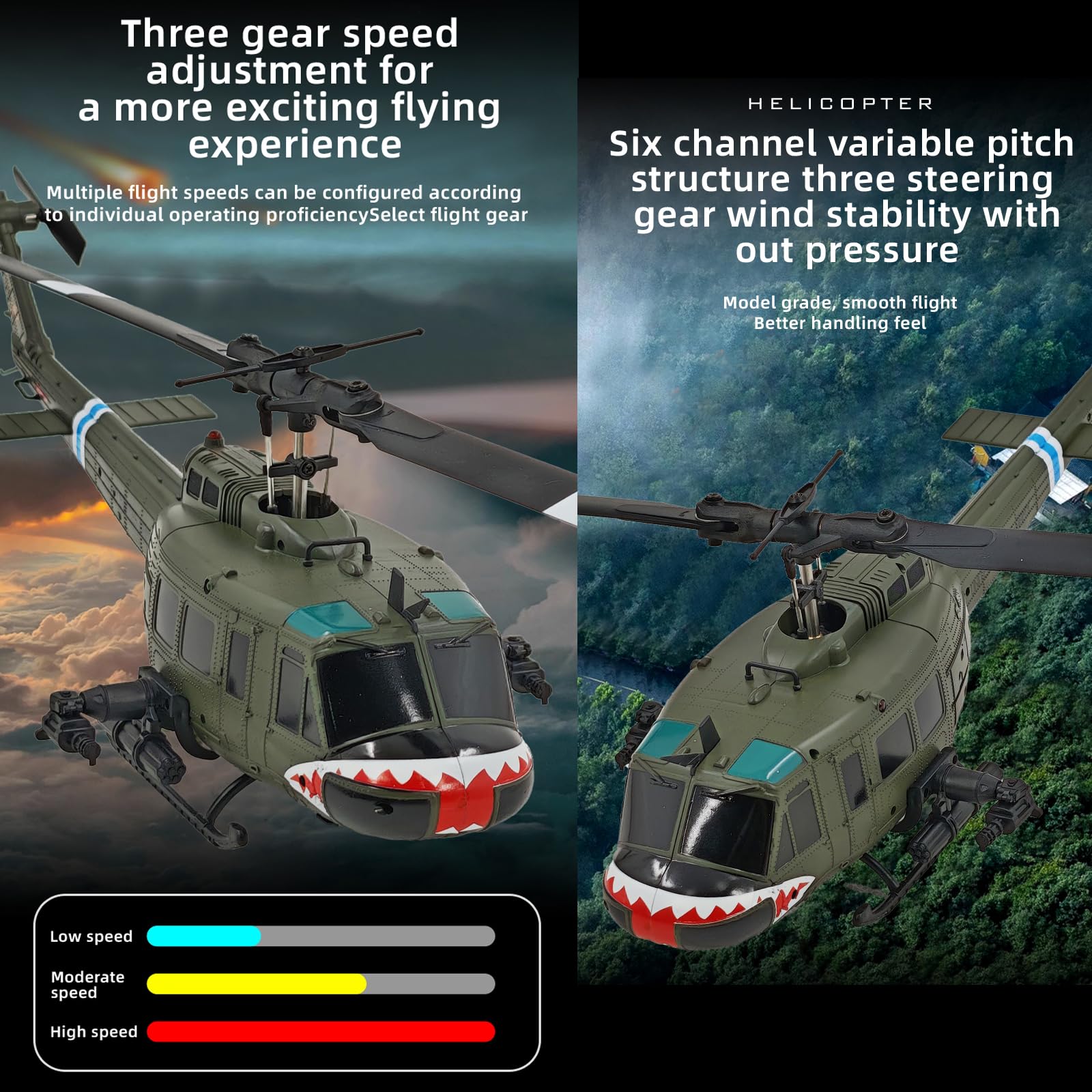 315 mm UH-1 ferngesteuerter Hubschrauber Flugzeug für Erwachsene Expert 6CH C032 Höhenhaltung Bürstenloser Motor Optische Flusspositionierung Fliegen kopfüber 3D Rolling Hobby RC Heli (RTF