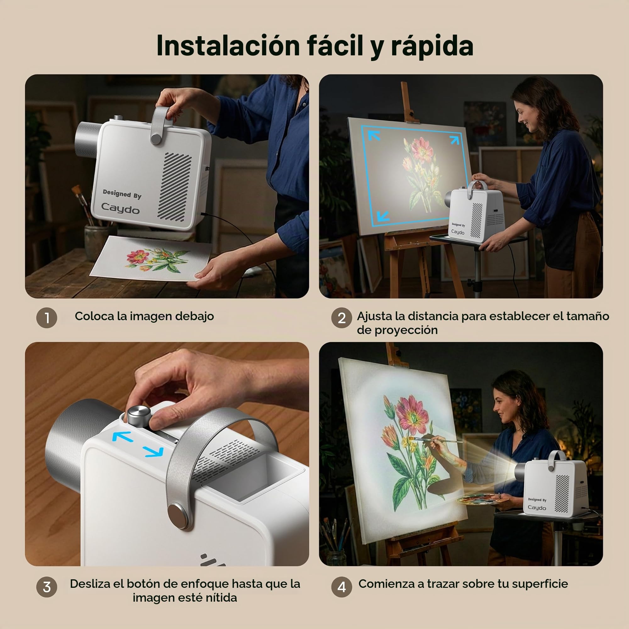 Caydo S1 Proiettore LED artistico per ricalco, con Area di Copia da 5" x 5" | Amplía Imágenes 2,5X-11X hasta 80", Proyector Portátil con Asa y Compartimento para Murales, Bocetos, Pintura sobre Lienzo
