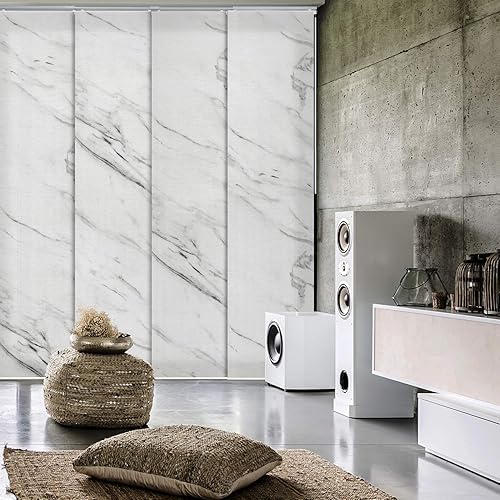 GoDear Design Persiana de panel deslizante ajustable de lujo de 45.8 a 86 pulgadas de ancho x 96 pulgadas de alto, persiana extensible de 4 rieles