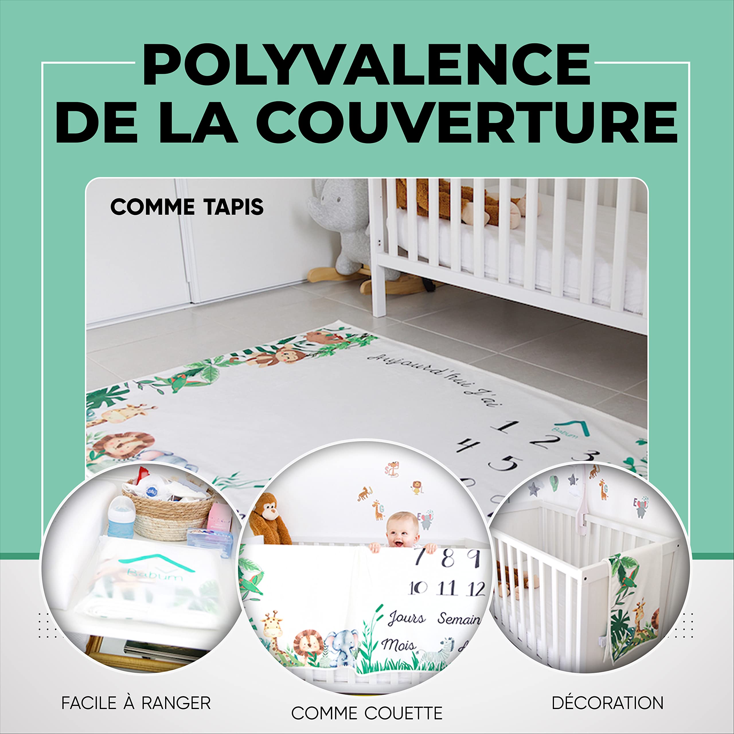 Babum Couverture Etape bébé En Français | Tapis Mois pour Filles Et Garçons Mixte Unisexe | Cadeau Naissance Souvenir Babyshower Jeune Maman | Personnalisée Douce et Épaisse | Oeko-Tex