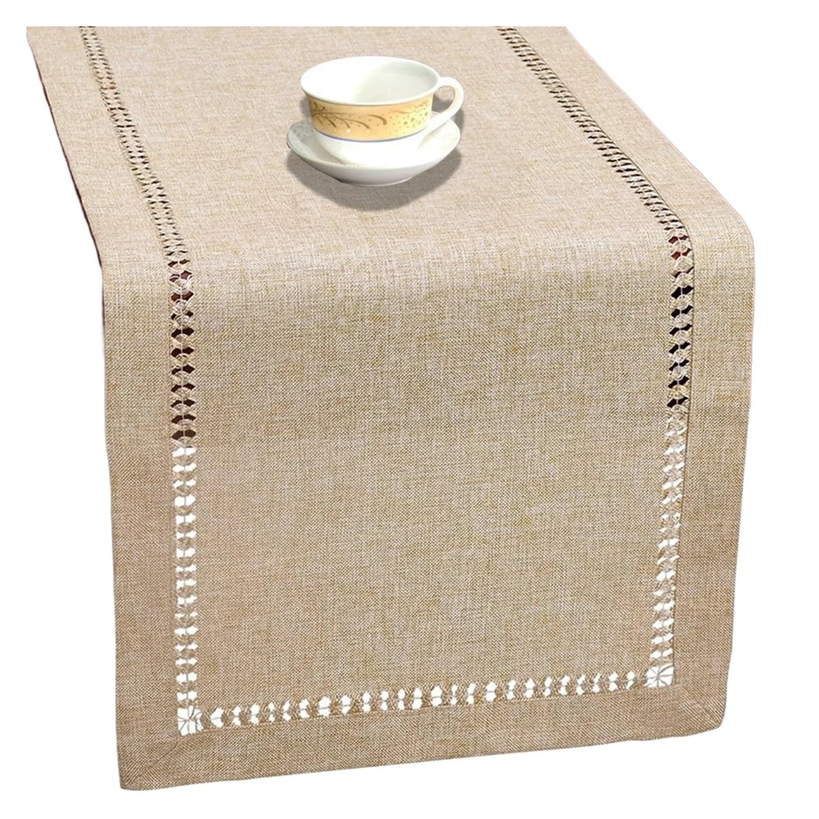 Handmade Hemstitch Dining Table Runner Or Dresser Scarf Rectangular For Family Kitchen For Home Party Decor(Beige)