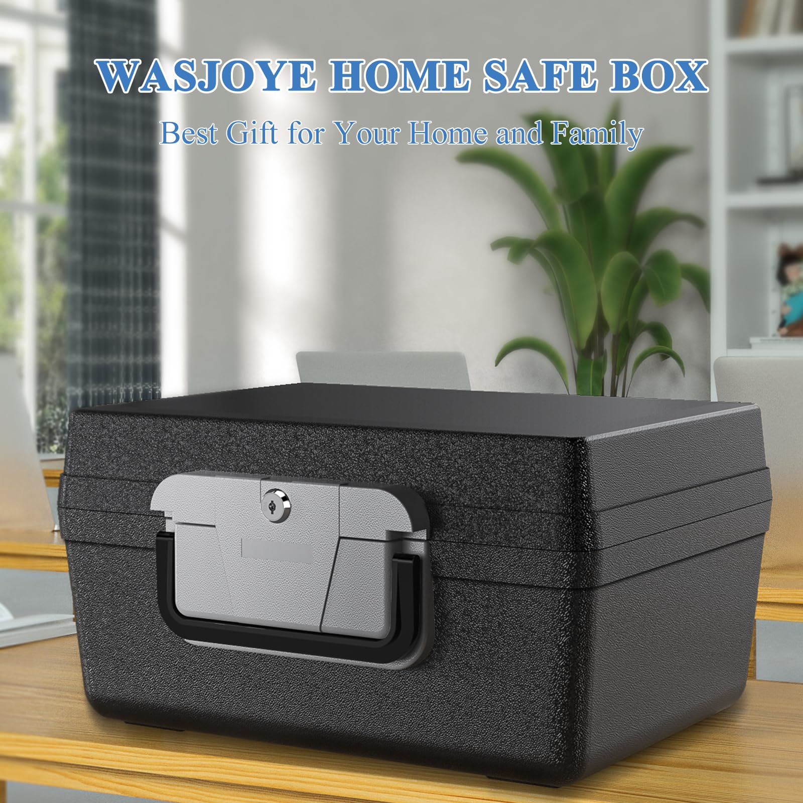WASJOYE 21L Ignifuge Coffre fort Portable Etanche avec Clé, coffre fort anti feu, Boîte de Sécurité pour Documents Anti feu, Safe Box pour Argent en Espèces Médicaments Bijoux A4 Documents