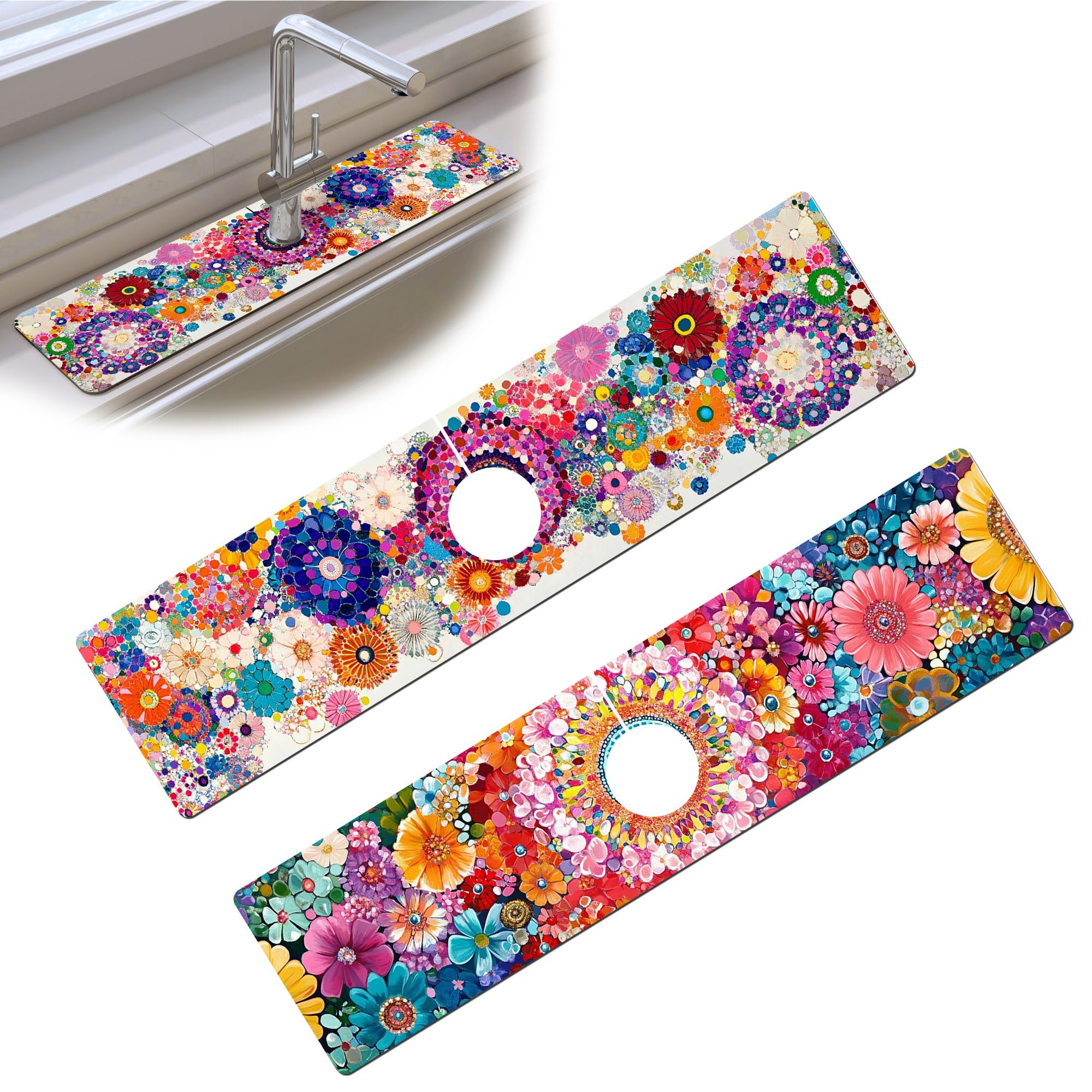 Contour Evier Tapis Absorbant Pour Robinet Bimkole (lot De 2) - Anti-éclaboussures évier Cuisine/salle De Bain Anti-dégâts Robinetterie