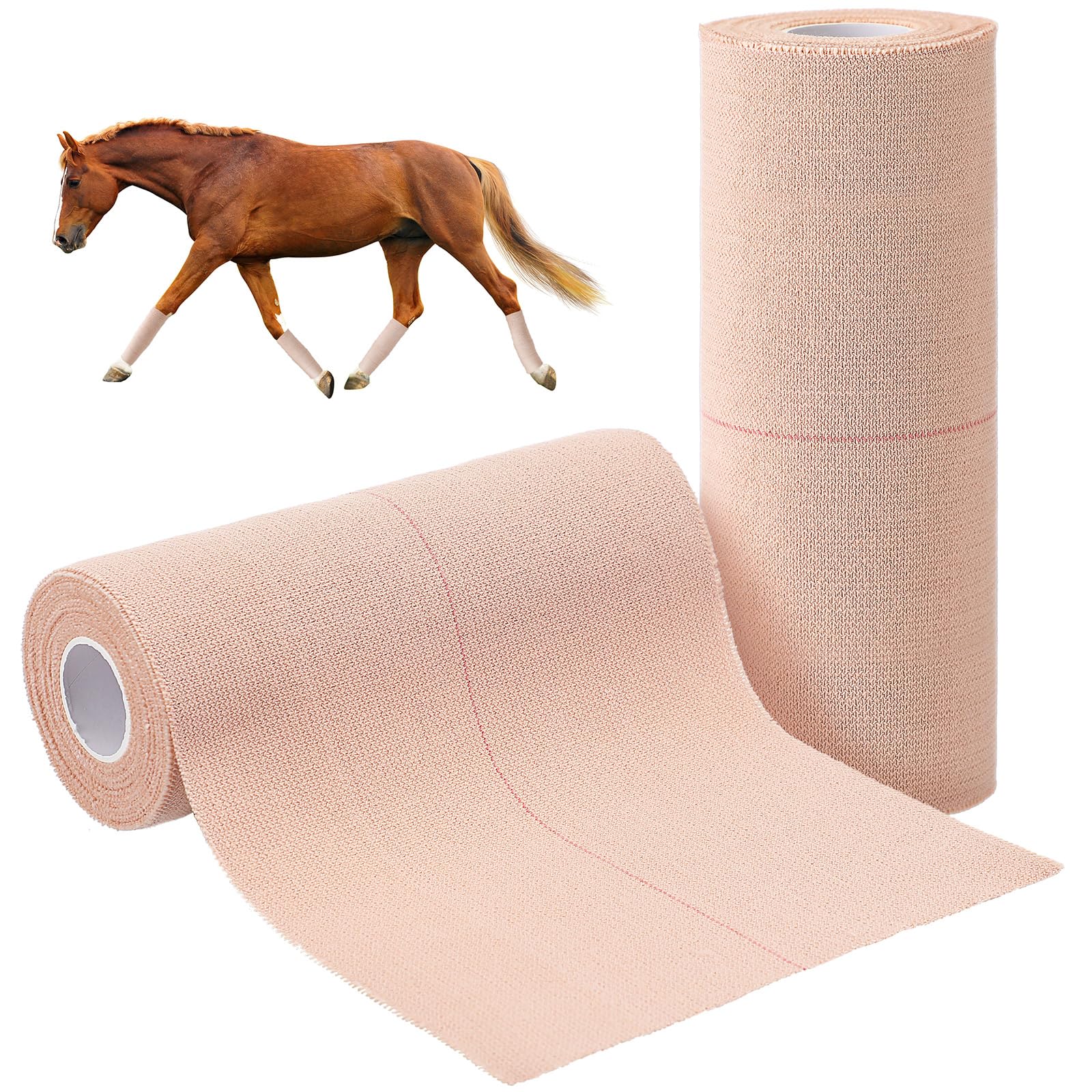 Nuanchu 2 Rolls Adhesive Elastic Tape Bandage Wrap Flexible Stretch Bandages for Sports Ankle, Knee and Wrist Pet Vet Horses Wrap(6 Inch Wide,Apricot)
