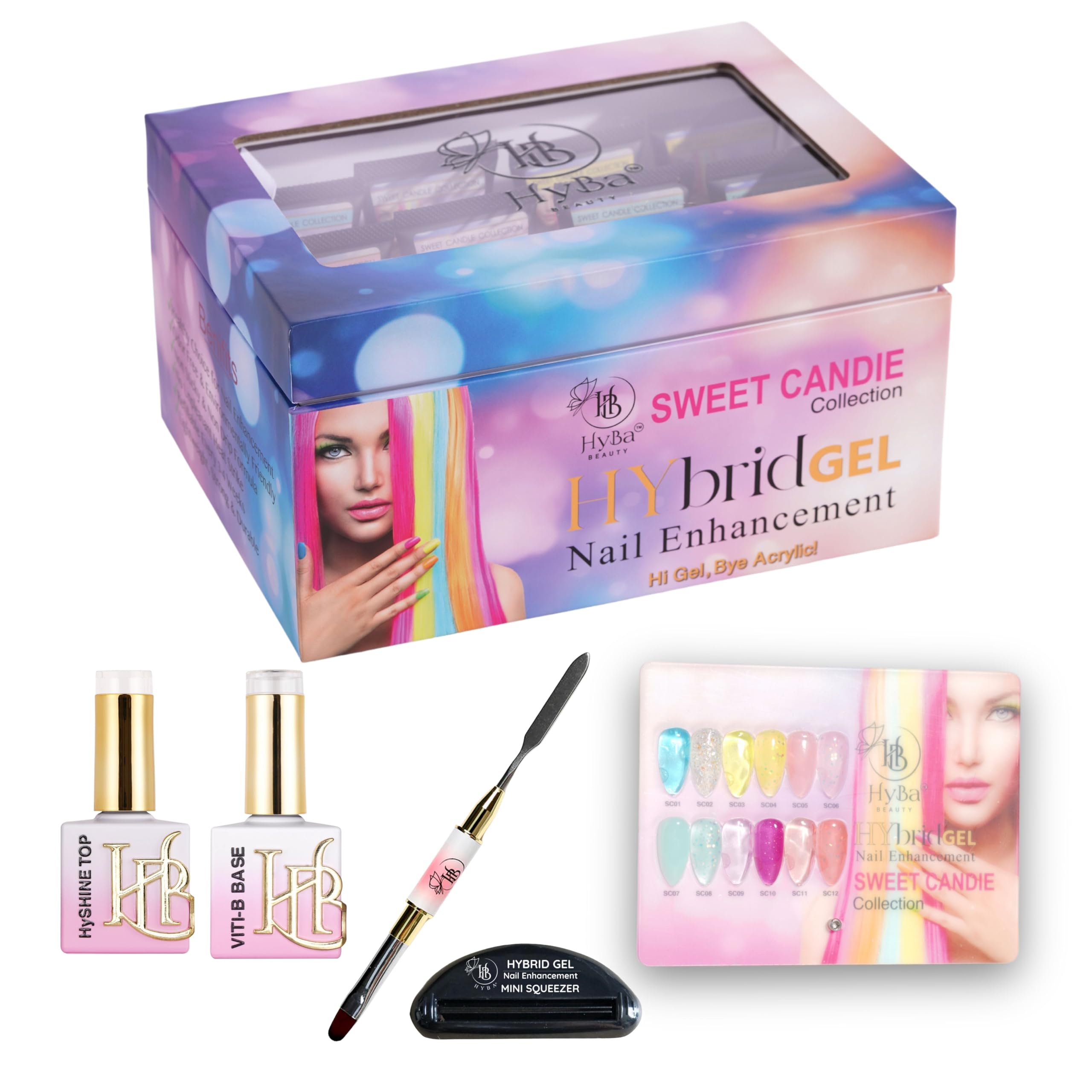 HYBRID HYGEL Gel Polish Sweet Candie Collection 9 - FREE Top Base Brush