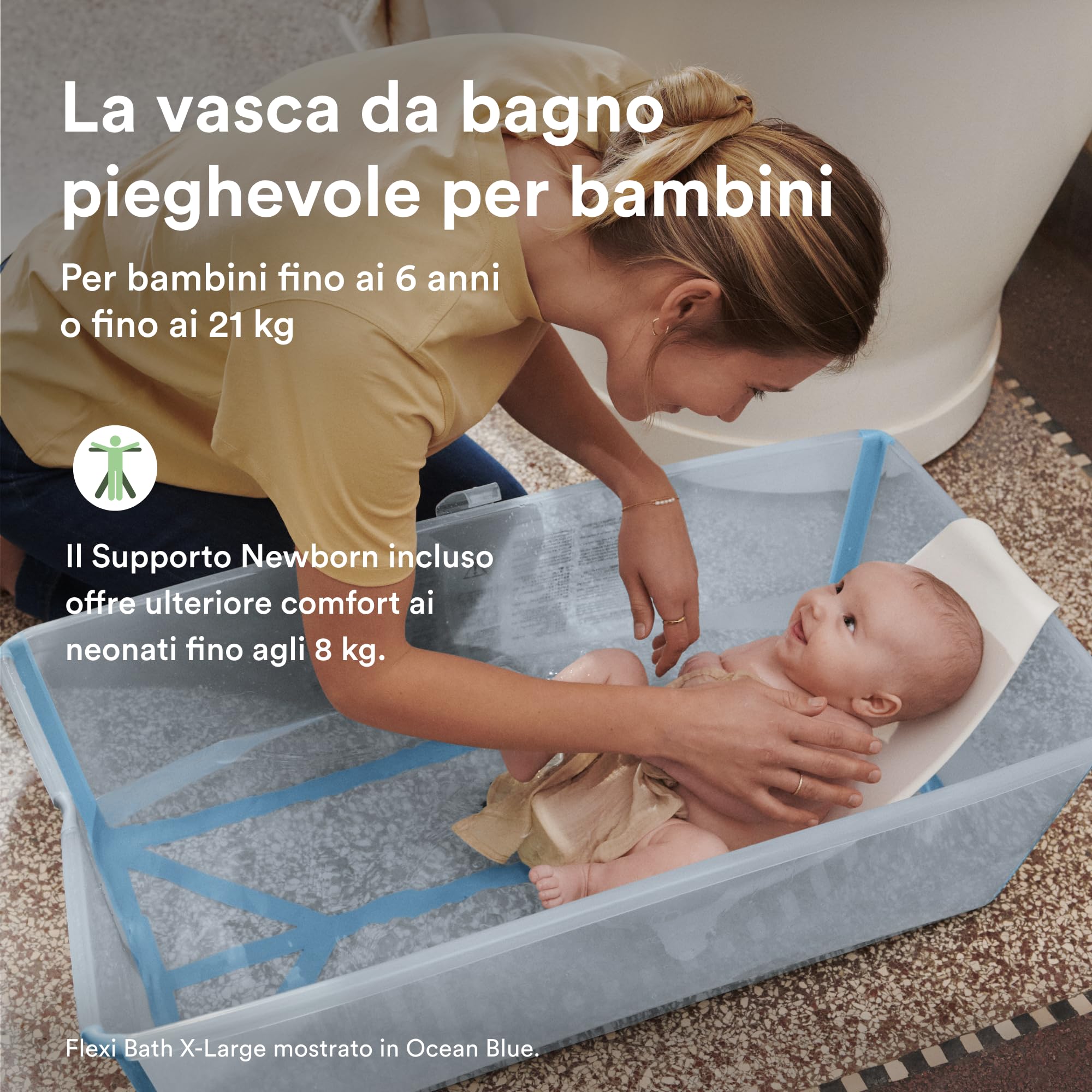 Stokke Flexi Bath XL (Sandy Beige) con Supporto per neonati - Durevole e Facile da conservare - Ideale per neonati fino ai 48 mesi