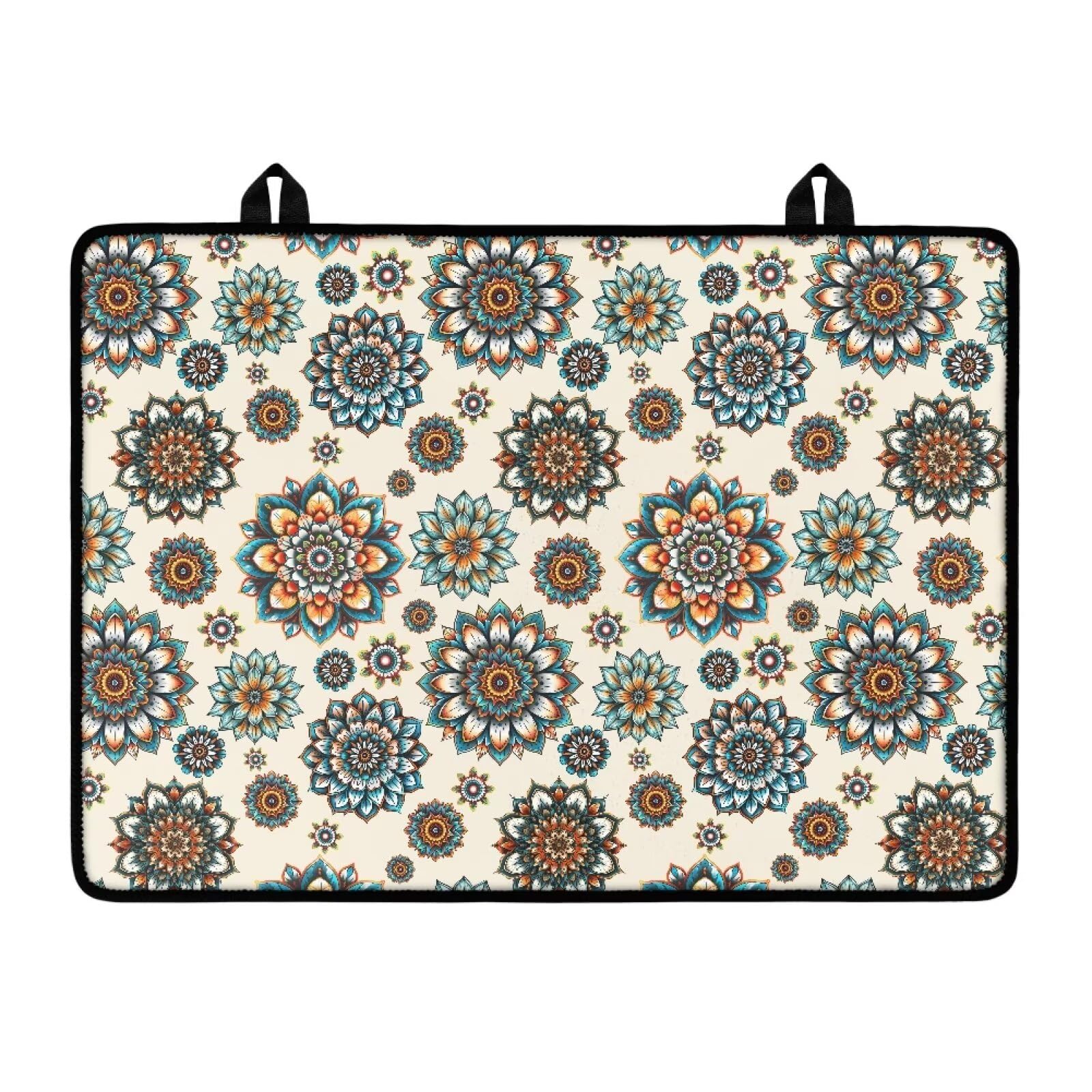 Hwzdsyxl Bohemian Lotus Flower Print Electric Stove Top Cover Waterproof Silicone Stove Cover Mat Anti-Slip Glass Cooktop Protector Large Table Protector for Kitchen, 29.18 x 20.96 inch