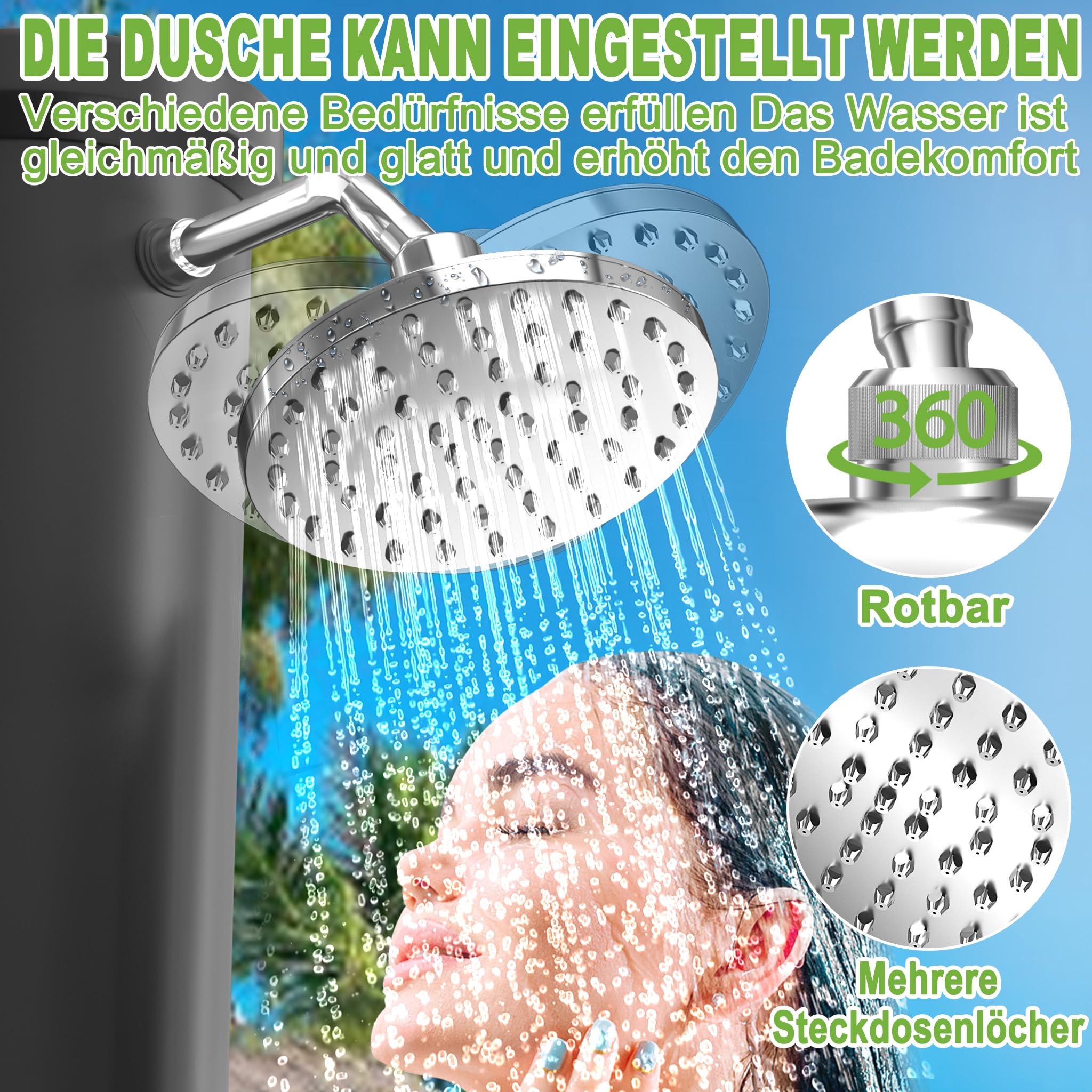 Froadp 35L Solarny System Prysznicowy do Ogrodu Temperatura Wody do 60℃ Prysznic Solarny z Obracającą się o 180° Głowicą Deszczową i Podłączenie Węża Ogrodowego Prysznic Basenowy (Srebrny)