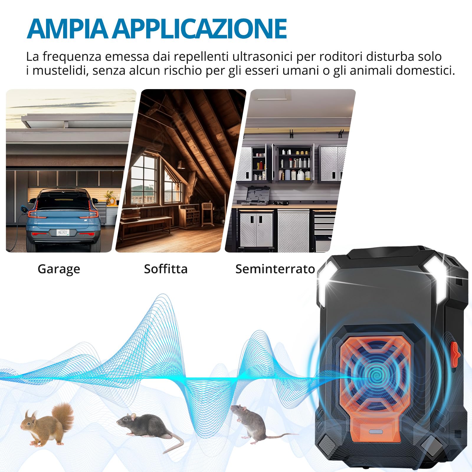 AUTOUTLET Repellente ad Ultrasuoni per Auto 18-36kHz,Supporta USB/Alimentazione Elettrica dell'auto 12V,Funzione di Avvio/Arresto Automatico,Ultrasuoni per Topi con Luce LED,2 Pezzi