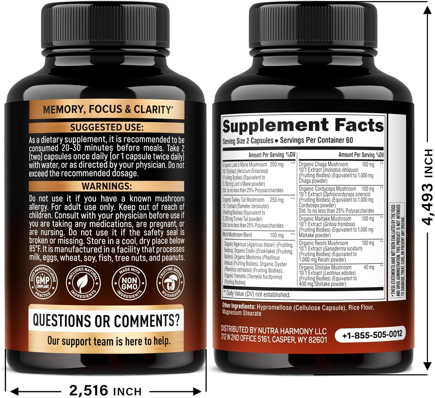 Mushroom Supplement - Organic Lions Mane | Turkey Tail | Chaga | Cordyceps | Reishi | Maitake | Shiitake | Meshima | Tremella | Oyster | Agaricus - Made in USA - Non GMO, Gluten Free - 120 Capsules