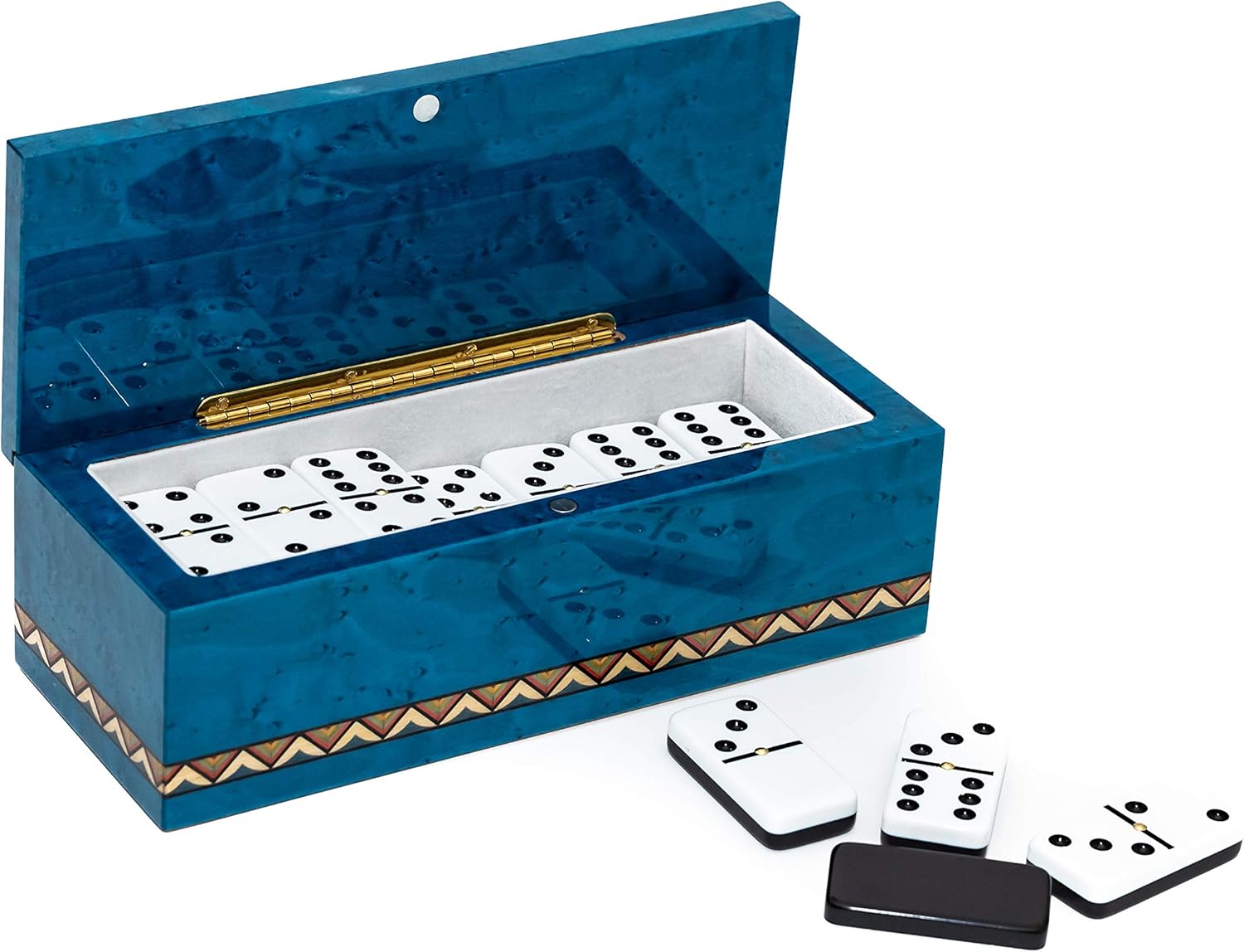 Bello Collezioni - Piazza Di Spagna Luxury Double Six Professional Jumbo Size Two Tone Tournament Dominoes Set with Spinners from Italy in a Blue Briarwood Case
