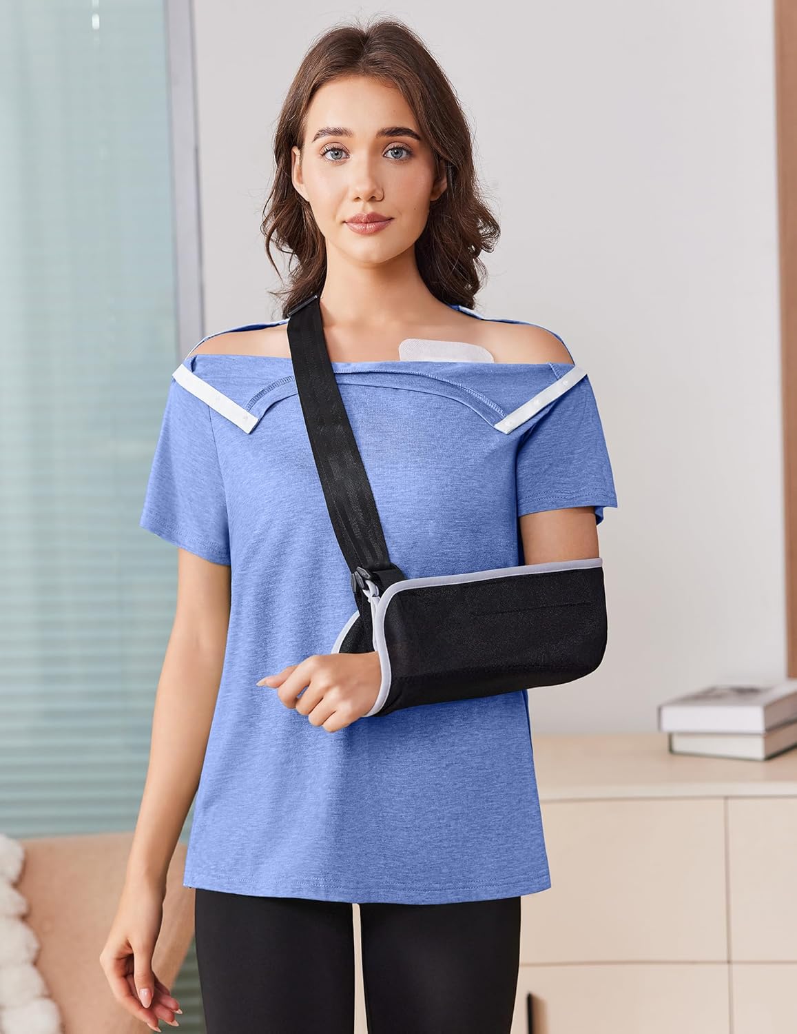 Deyeek Post Shoulder Surgery Shirts for Women Tear Away Side Snap Chemo Port Shirts Short Sleeve Adaptive Clothing - Image 2