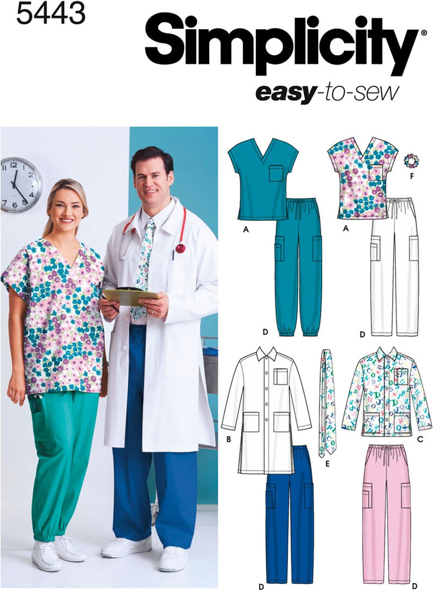 Easy To Sew Men and Women's Scrubs and Doctor's Outfit Costume Sewing Pattern, Sizes XL-XXXL