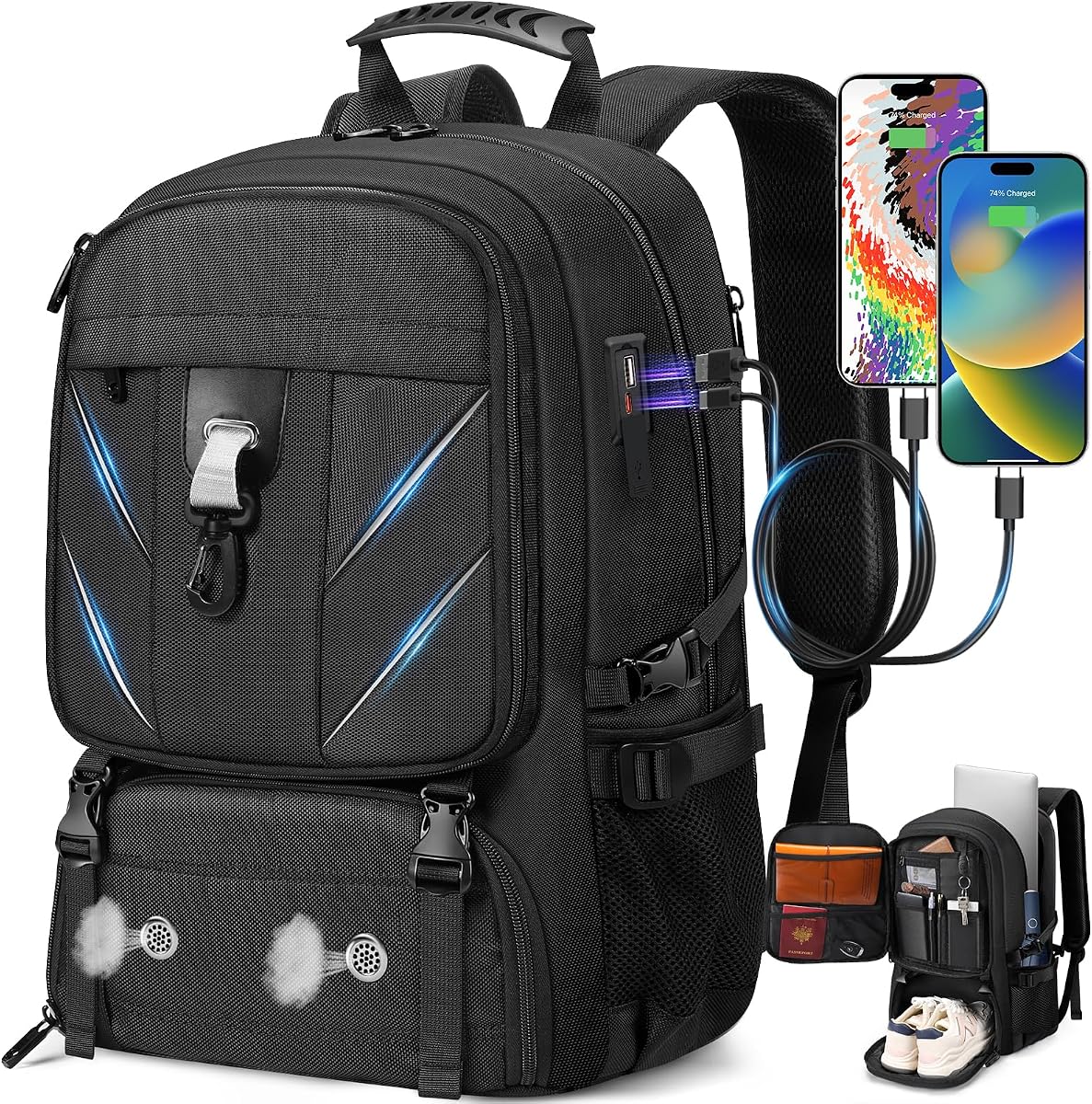 17.3 Inch Travel Laptop Backpack with Shoe Compartment,Water Resistant Anti Theft Bag with USB Charging Port,50L Backpacks Compartmentsfor Men Women