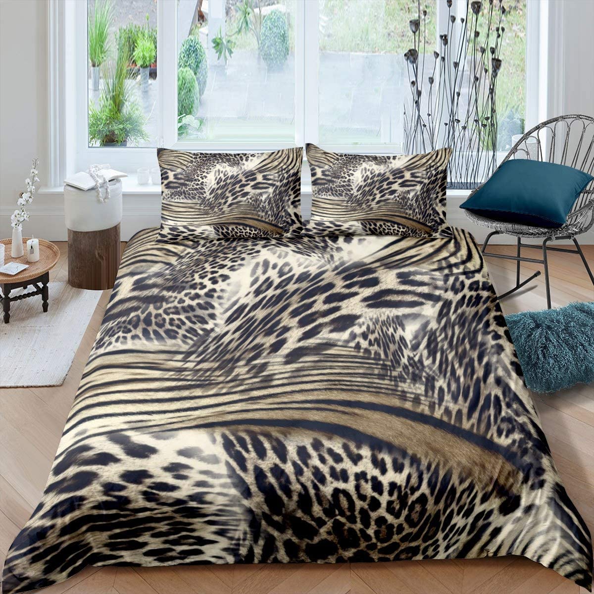 Funda de edredón con estampado de leopardo para niños, hombre y mujer, funda de edredón de lujo, funda de edredón dorada, colección de dormitorio, 3 piezas, súper king