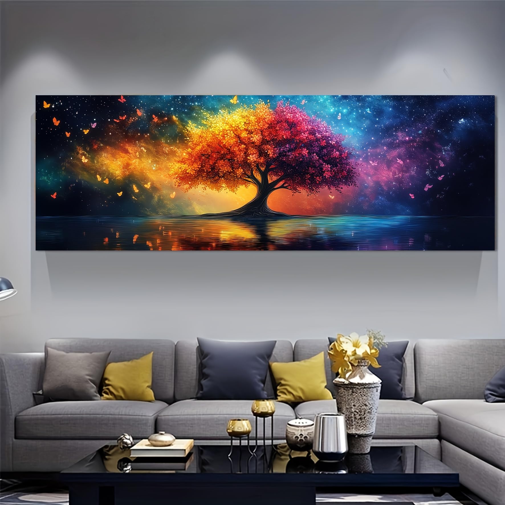 Egjepwfh No Frame Vibrant Tree Of Life Featuring Rainbow Hues And A Starry Night Sky Art Poster Without A Frame Suitable For Home Decoration(50X150cm/No Frame)
