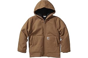 Carhartt Boys' Flannel-Lined Hooded Canvas Insulated Zip-Up Jacket