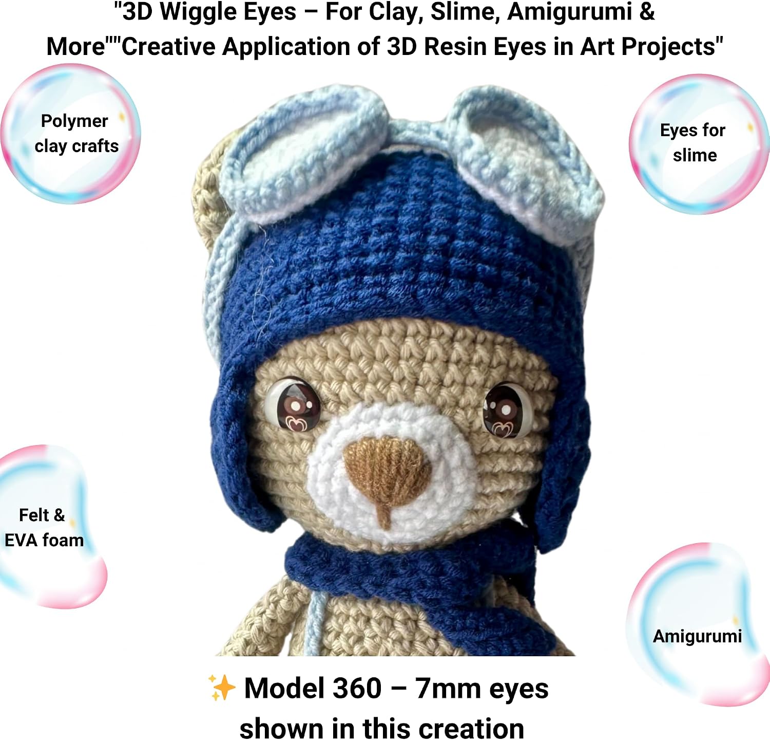 3D Resin Googly & Wiggle Eyes – 7mm Steel Blue & Gray Iris – Self-Adhesive Set 360-7 (24 pcs/12 pairs) – for Polymer Clay, Dolls, Slime, Amigurumi, Cold Porcelain, Felt Crafts & Miniature DIY Projects