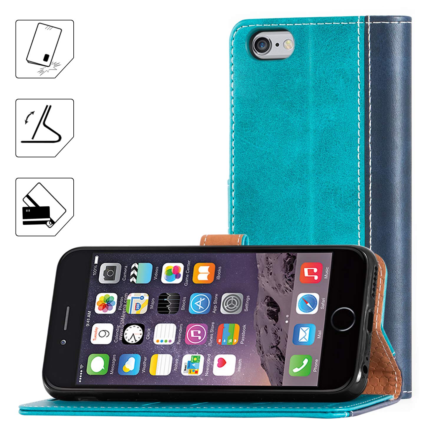 Mulbess Cover per iPhone 6S / iPhone 6, Custodia a Libro, Magnetica Flip con Chiusura, Interno TPU Antiurto Portafoglio,Sintetica, Elegante Nero
