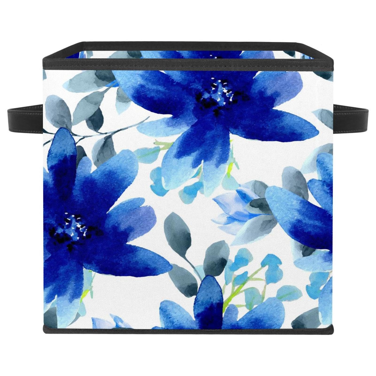 Boîte de rangement pliable aquarelle bleue : cube en tissu pour placard et jouets