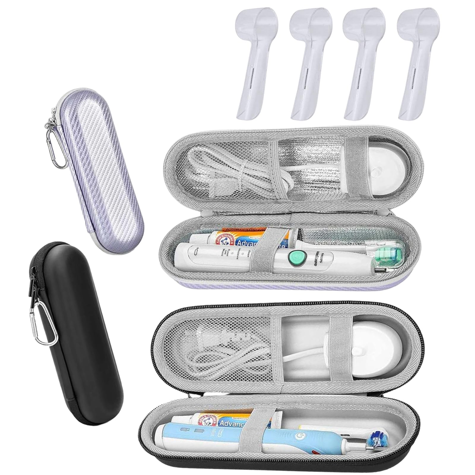 DALAETUS 6 Pcs Toothbrush Case Set, Hard Holder with Toothbrush Caps, Electric Toothbrush Travel Case for Electric Toothbrush, Portable Carrying Case for Travel Business Trips