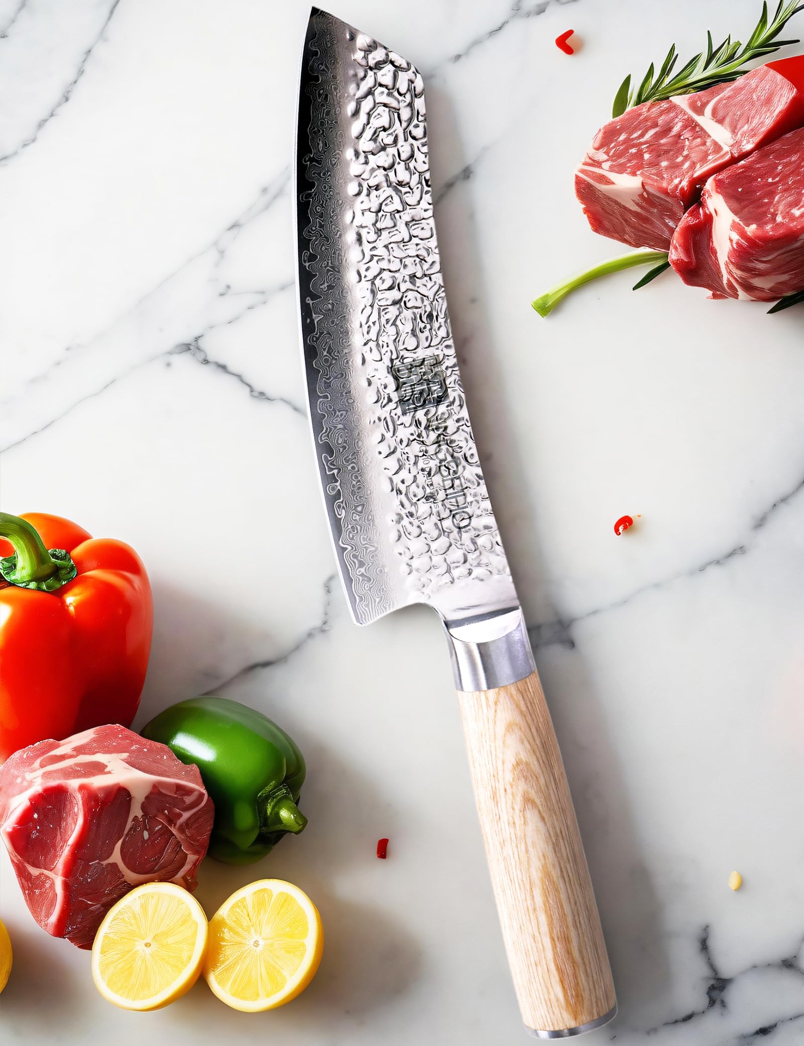 Cuchillo Santoku 18 cm, Núcleo VG-10 HRC60-62 Acero Inoxidable Damasco,Ultra-Duradero, Cuchillo de Cocina Profesional