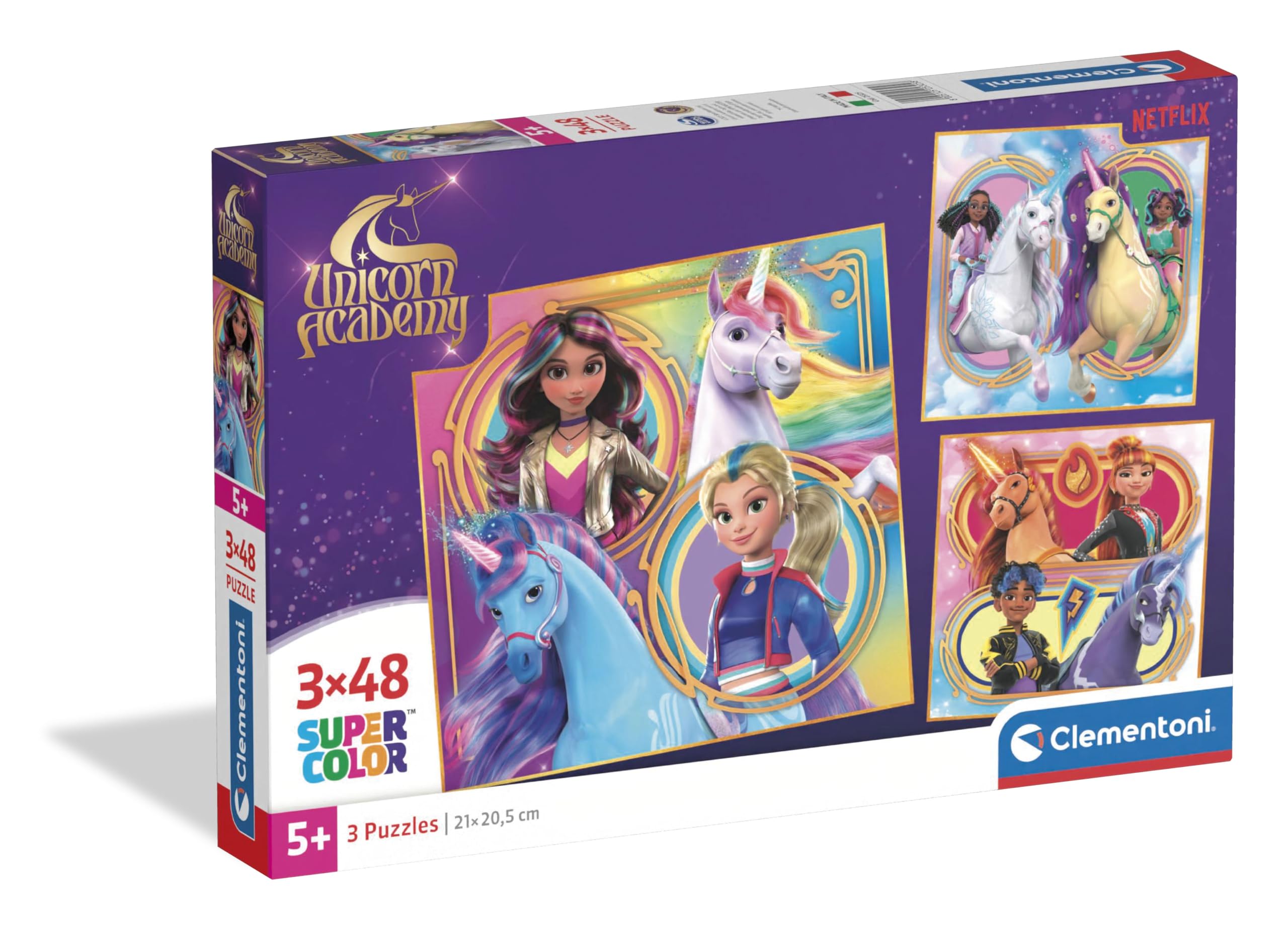 Clementoni Puzzle 3x48 Unicorn Academy, 144 pieces, Puzzle for Kids 5+ years, Made in Italy, 25325