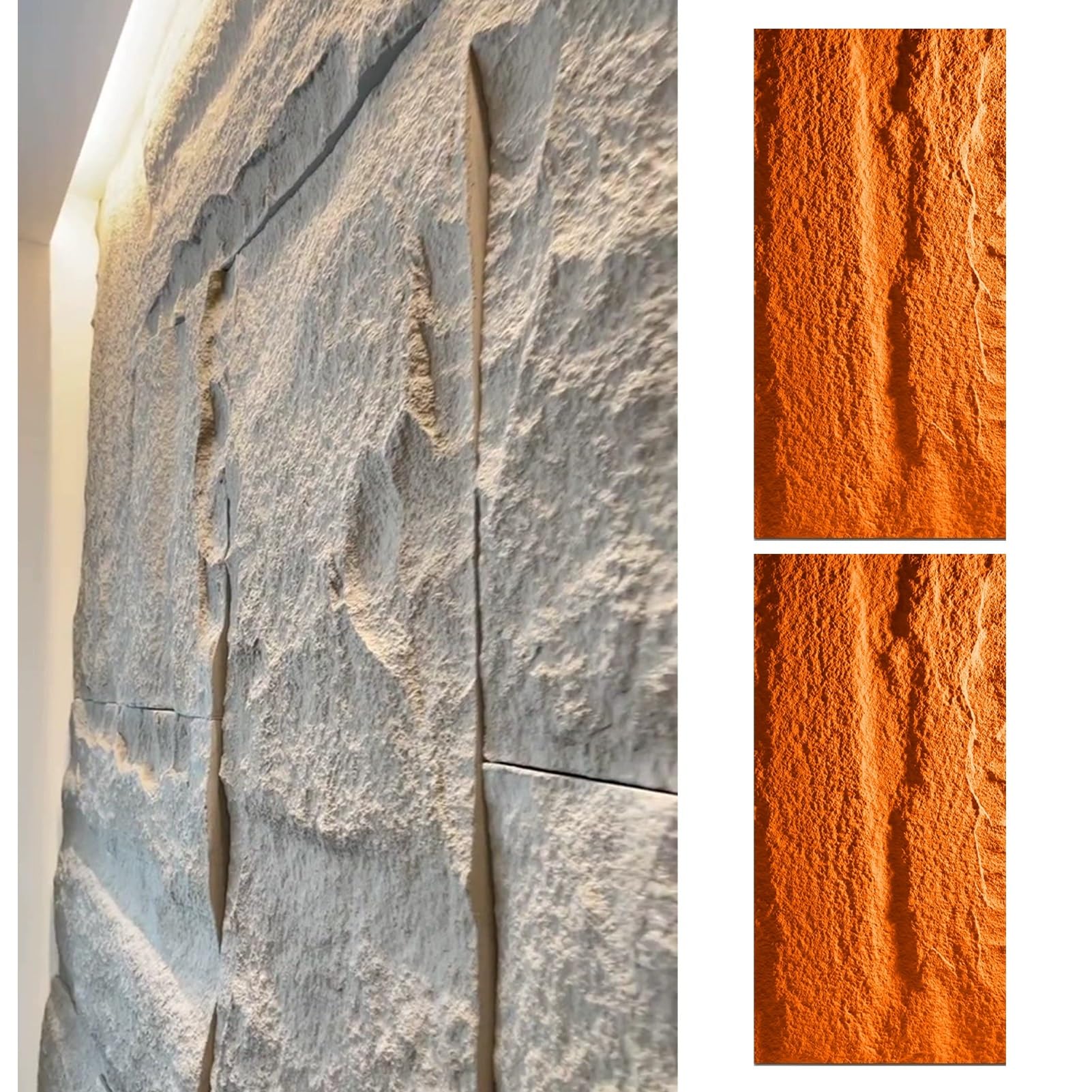 Panneaux muraux imitation pierre 3D en PU blanc : revêtement léger isolant intérieur extérieur
