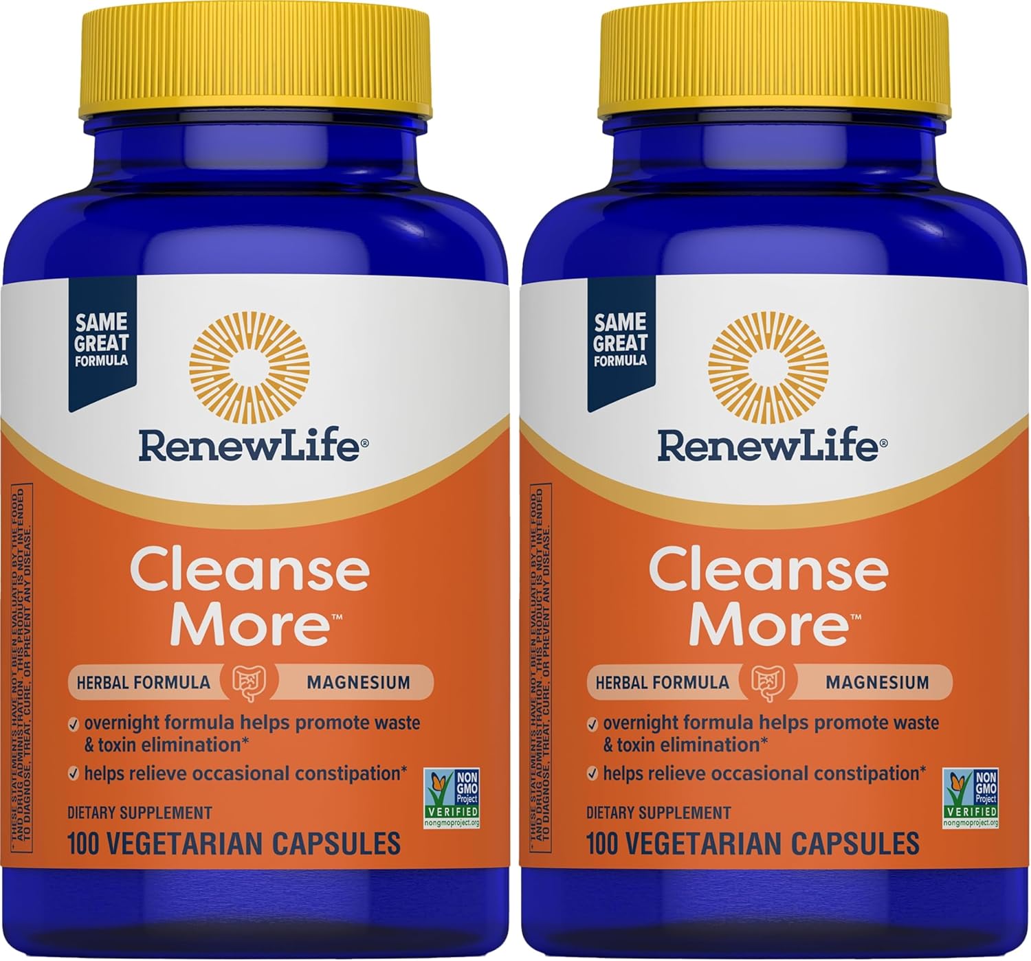 Renew Life Detox Cleanse More, Reduces Bloating and Restores Regularity, Overnight Constipation Relief, Soy, Dairy and gluten-free, 100 Capsules