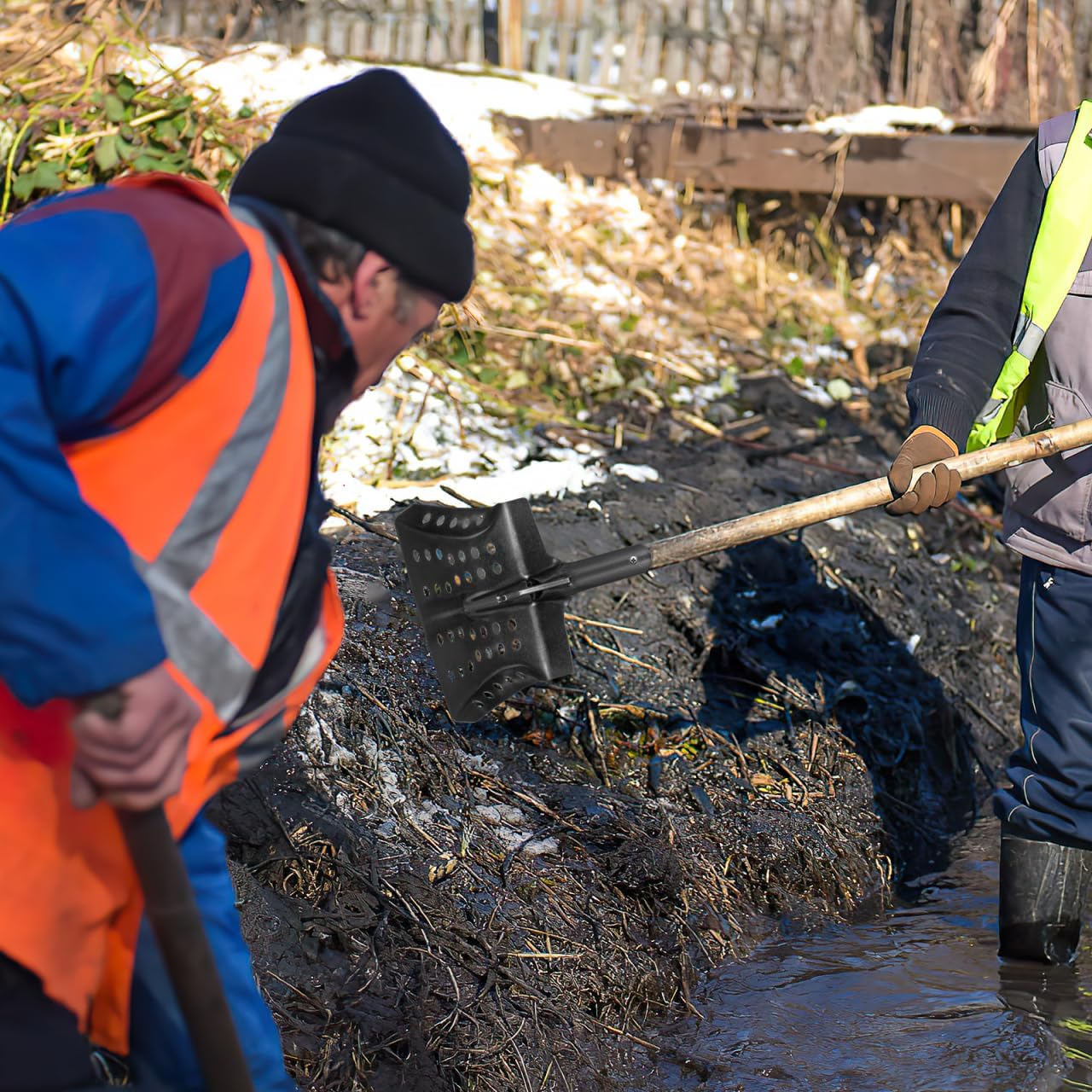 Heavy Duty Mud Sifting Shovel Head with Holes: Garden Mud Sifting Shovel Metal Drain Sand Digger Scoop Coal Treasure Hunting Replacement Square Head, 9.64In Handle Not Included Perforated Silt Scoop