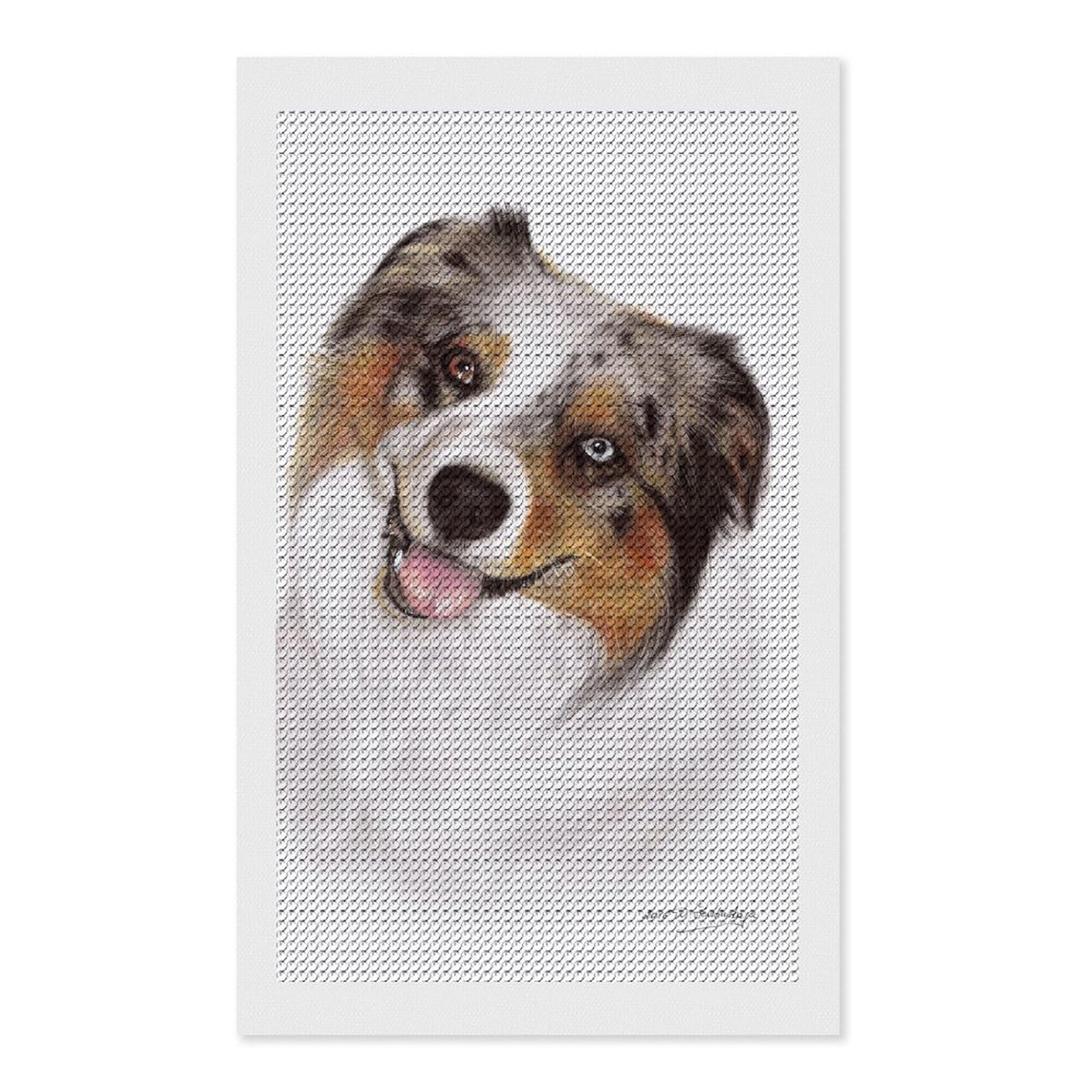 Junmoney Australian Shepherd Diamond Painting Canvas Set 12"x20", Boho Decor, for Craft Lovers, Easy Handmade Project, Holiday Gift Idea