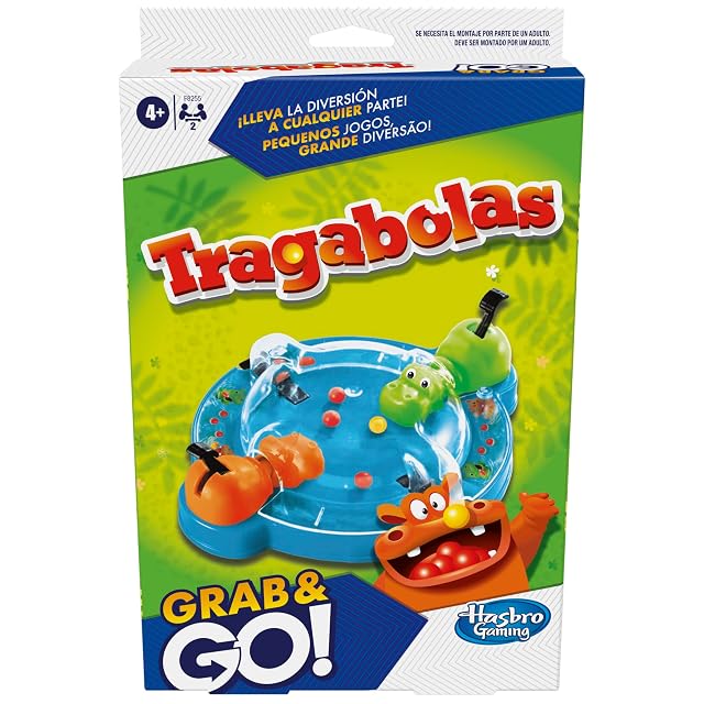 Hasbro Gaming Tragabolas Grab and Go, Hipopótamos de Juguete, Habilidad y Estrategia, 2 Jugadores, Edición Bolsillo, Idea de Regalo para Niños y Niñas de 4 Años en Adelante