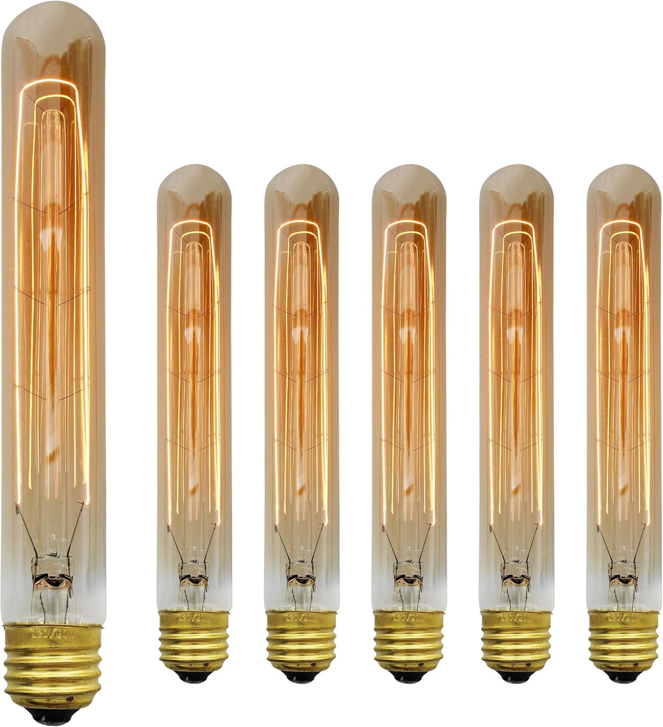 Vintage Edison Bulb, T9 T9-185 Tube Hairpin/Leaf, 60w, Medium (Standard) E26 Base, 6-Pack