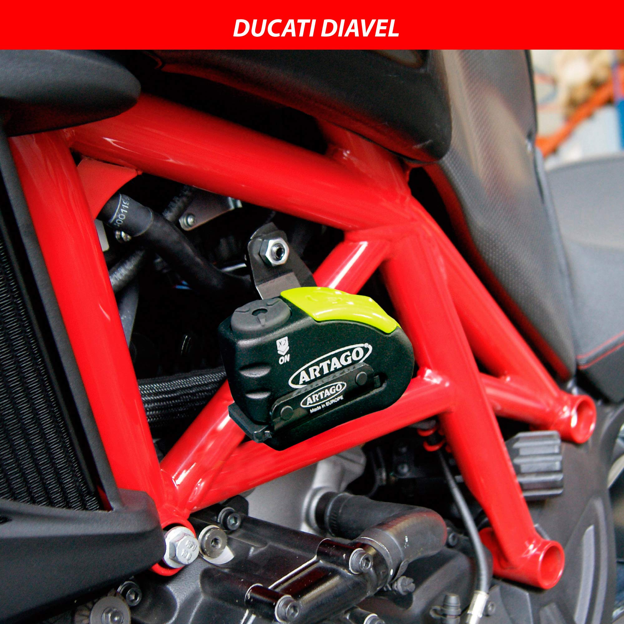 ARTAGO 30X5 Pack Antifurto Bloccadisco con Allarme 120db Alta Sicurezza + Supporto per Ducati Monster Diavel, Omologato Sra e Sold Secure Gold