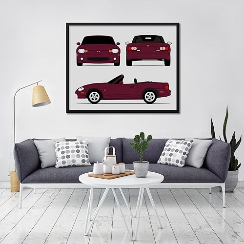 Miniatura 8 de Handmade Poster compatible with Mazda Miata NB (1998-2005) (Front Rear Side) Print Wall Art Décor - 8x10" Satin Print (Unframed)