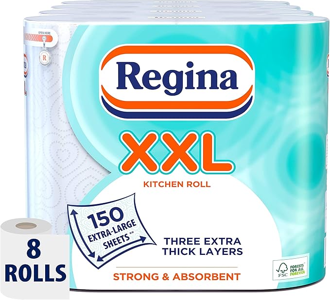 Regina XXL Kitchen Roll, 8 Rolls, 600 Extra Large Sheets Amazon.co.uk