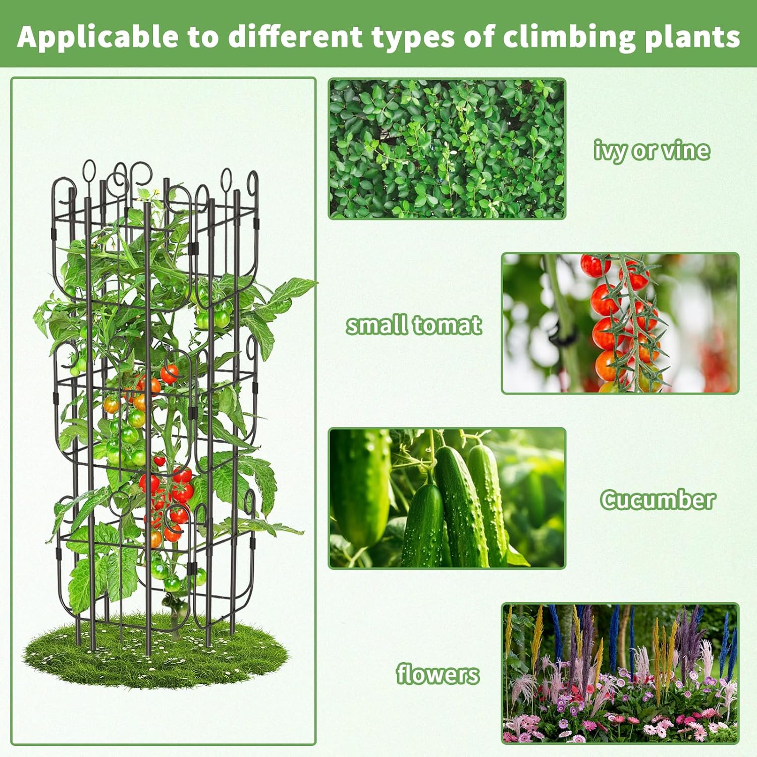 Garden Trellis for Climbing Plants, Outdoor Rustproof Heavy Duty Plant Climber Support for Flowers, Vine, Cucumbers, Expandable Height & Width, No Dig Decorative Garden Fence Panels