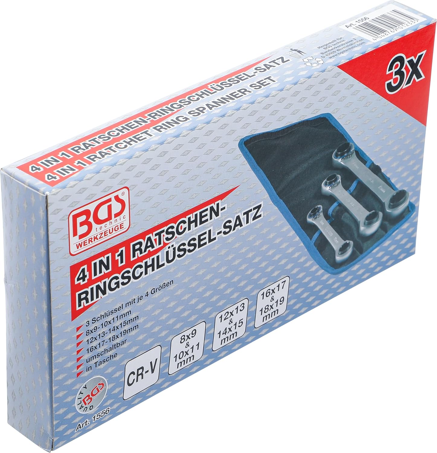 BGS 1556 | Ratchet Ring Spanner Set | reversible | "4-in-1" | 3 pcs.