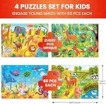 QUOKKA Jigsaw Puzzles for Kids Ages 3-5 – 4 x 60 Pieces Floor Puzzle Game for Toddlers 4-8 yo – Preschool Toys Learning Farm, Ocean, Animals 3-7– Used in Classrooms and Perfect for Early Learning