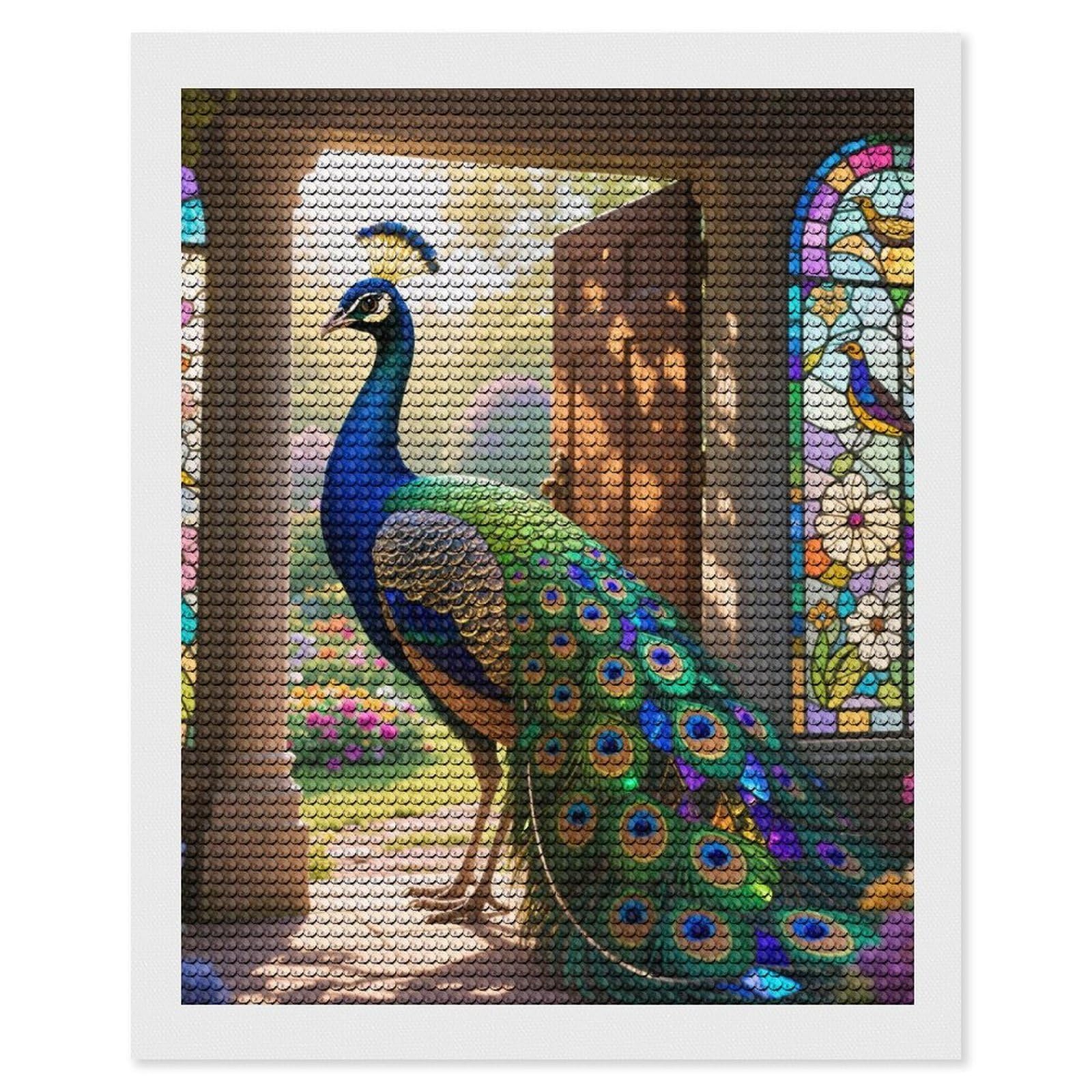 DWVTSLH Stained Glass Peacock Diamond Painting Kits for Adults, Personalized Diamond Photo Art Full Drill, DIY 5D Diamond Art Painting Kits for Beginners, Home Wall Decor 16"x20"