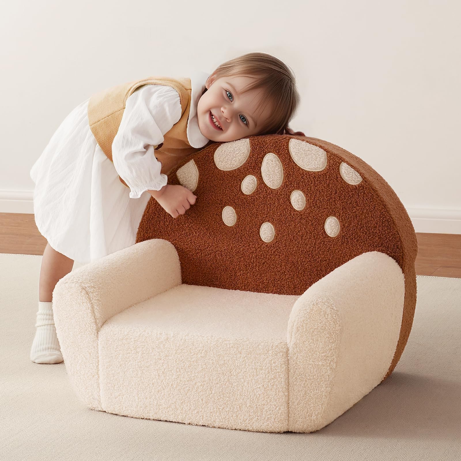 Blissful Dairy Soft Teddy Fleece Toddler Chair, Comfy Kids Reading Chair for Boy and Girls(Brown Mushroom)