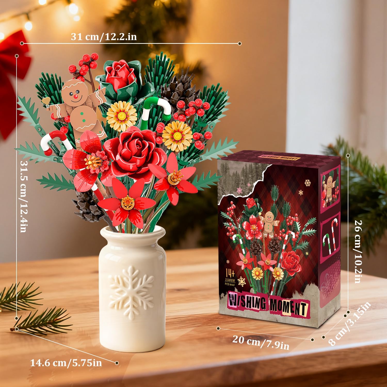Christmas Flowers Bouquet Building Set, Xmas Botanical Collection Compatible with Lego Flowers for Home Living Room Christmas Decor, Xmas Gift for Grandkids & Teens, 865 PCS