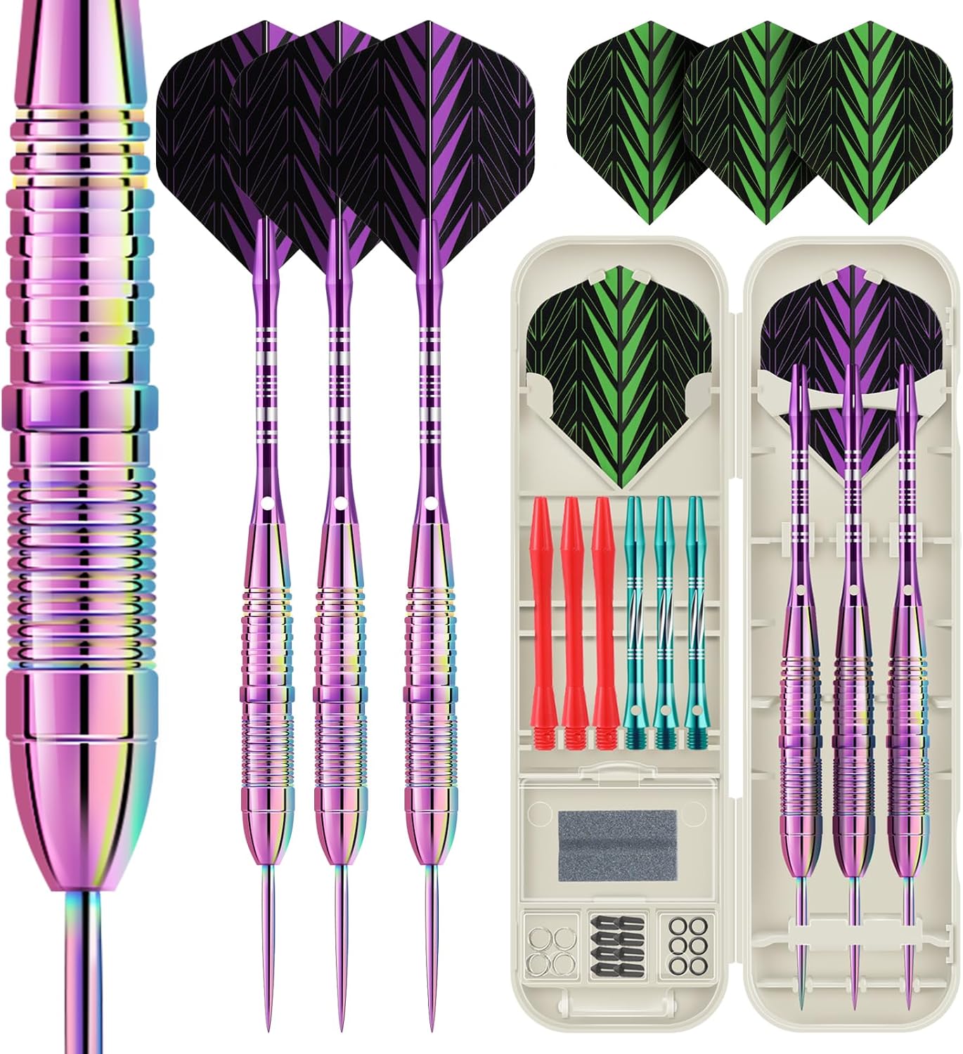 Professional Steel Tip Darts Set, 3 Pack 21/22/23/24g Darts Metal Tip Set with Extra Dart Shafts/Flights & Dart Accessories, Dart Boards for Adults, Includes Sharpener & Darts Case
