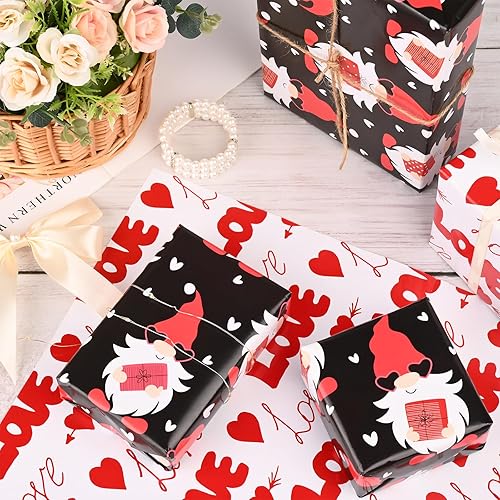 Miniatura 5 de Bolsome 12 hojas de papel de regalo para el día de San Valentín, corazón rojo, camión, gnomo, papel de regalo para boda, aniversario, despedida de